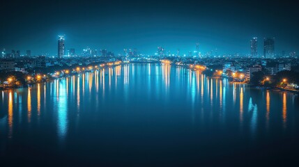 Obraz premium Night cityscape reflected in calm water. (3)