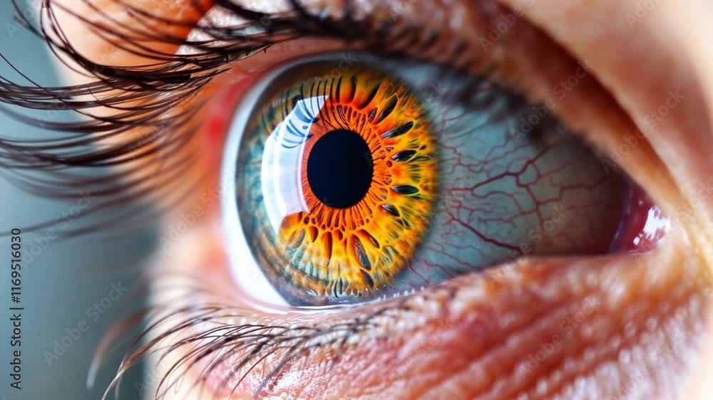 Poster the close-up view reveals a human eye with striking colors and intricate designs resembling circuits