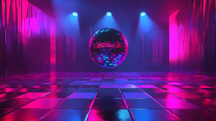 Vibrant retro disco scene with colorful disco ball and dance floor, disco, retro, party, music, nightlife, club. Nightspire. Illustration