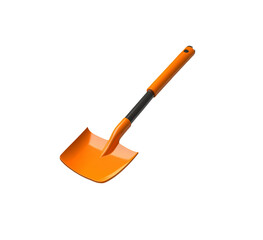 3D illustration of an orange shovel with a sturdy handle, featuring a broad blade. Ideal for gardening, construction, or outdoor project visuals. Isolated on transparent background, png