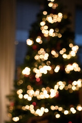 Bokeh Christmas tree, blurry out of focus festive lights.