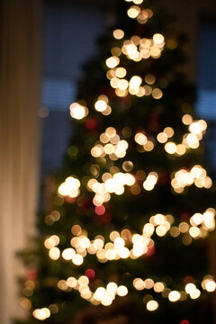 Bokeh Christmas tree, blurry out of focus festive lights.