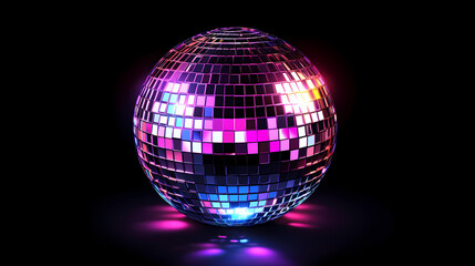 Obraz premium Retro disco ball with neon glow for nightclub and party atmosphere. Nightspire. Illustration