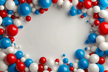 A circle of red, white and blue spheres on a white background