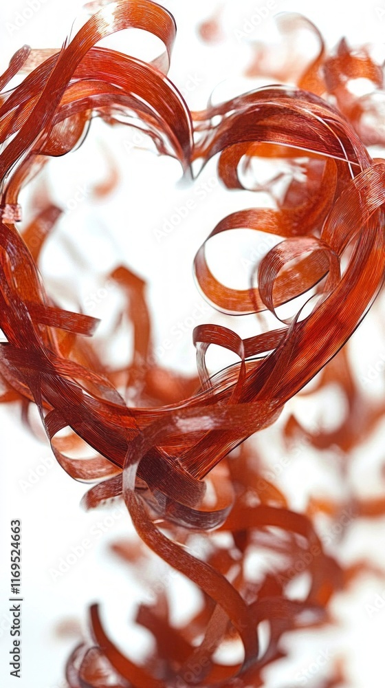 Poster dynamic heart shape formed by flowing ribbons captures the essence of love and movement in a whimsic