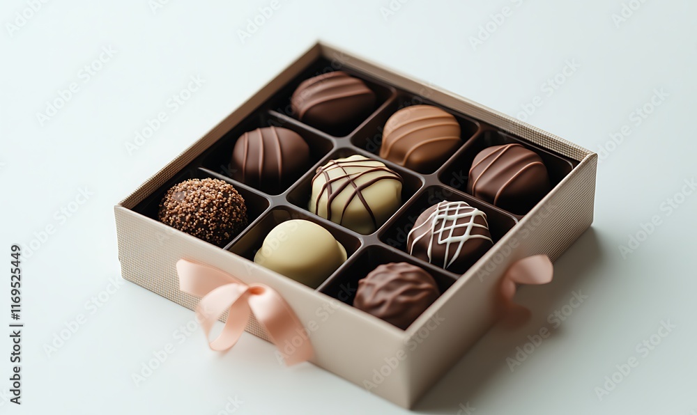 Aufkleber a box of assorted chocolates arranged in a grid, perfect for gifting.