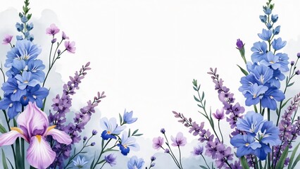 Watercolor Floral Border Design Purple Blue Flowers