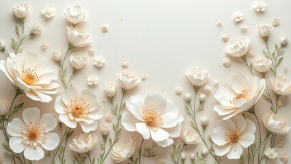 Elegant Cream Paper Flowers Background Botanical Design