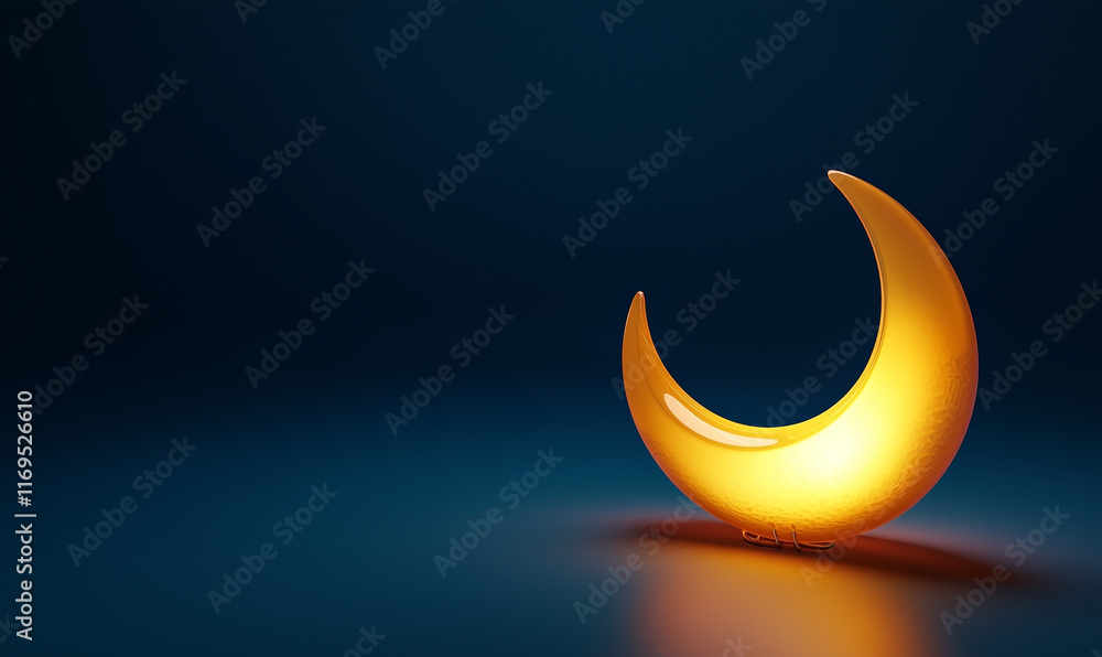 Poster a glowing crescent moon illuminated against a dark background, creating a serene and mystical atmosp