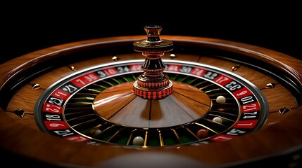 A close-up view of a roulette wheel, commonly used in casinos for gambling.