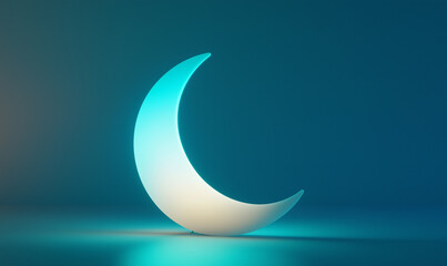 A glowing crescent moon softly illuminated against a teal background, creating a serene and dreamy atmosphere.