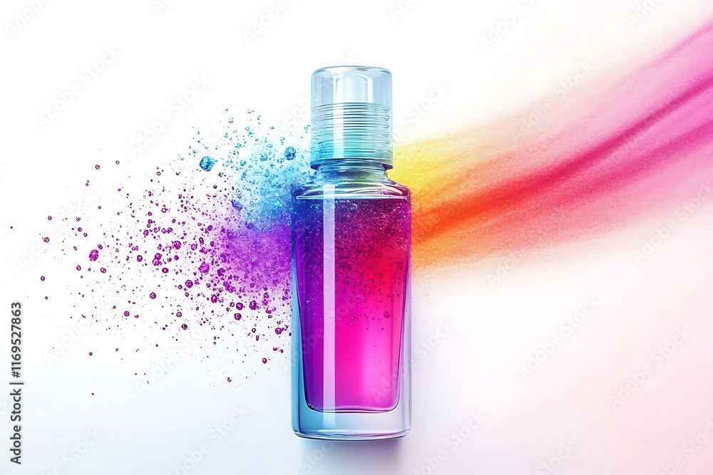 Poster a colorful bottle with a gradient design and splashes of vibrant colors.