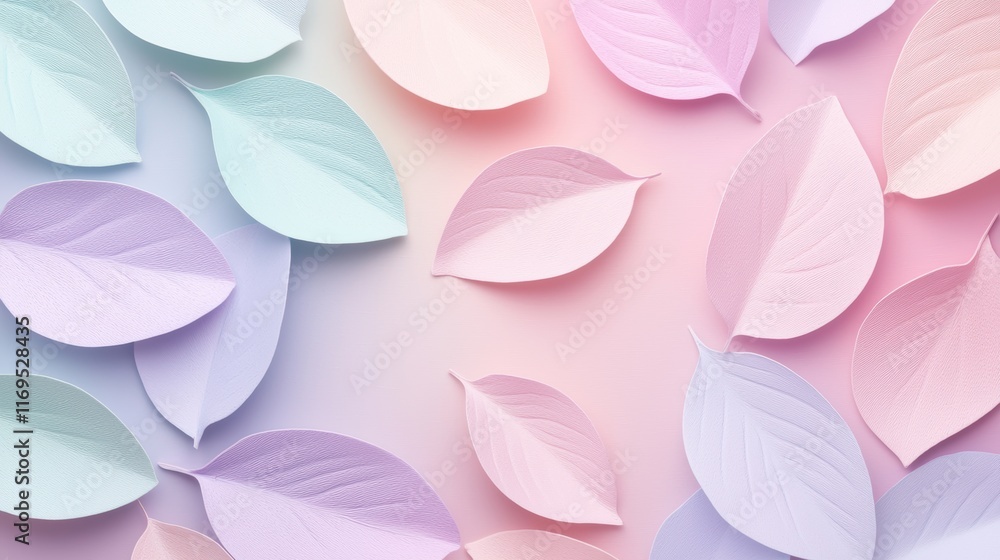 Poster pastel abstract spring scene with overlapping leaf and petal shapes for elegant backgrounds