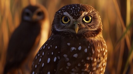 Obraz premium Burrowing Owl Portrait at Golden Hour