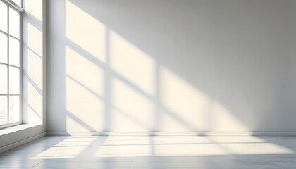 Obraz premium Bright open space office with large windows, clean atmosphere, and blank mockup wall