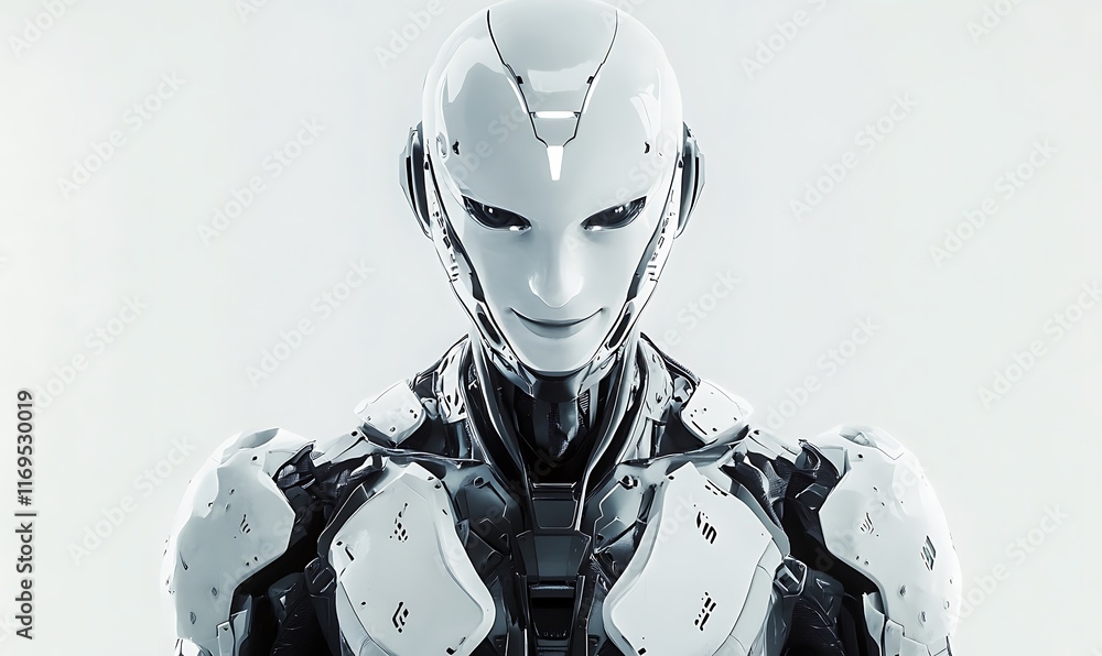 Aufkleber a futuristic humanoid robot with a sleek design and a mysterious expression.