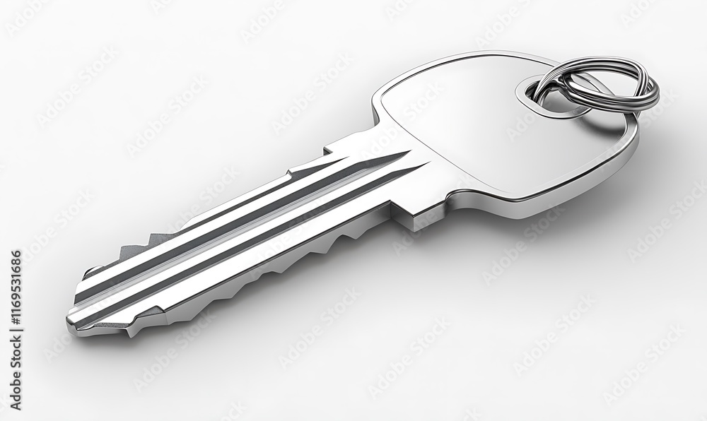 Poster a metallic key with a keyring, used for unlocking doors or securing items.