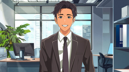 A man in a suit standing in an office