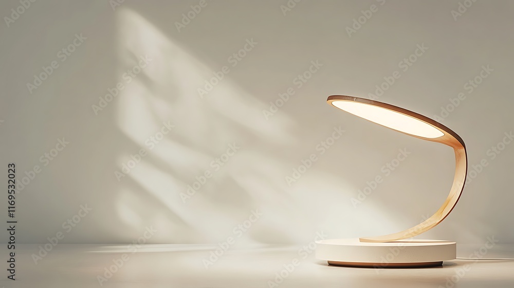 Poster a modern desk lamp casting soft shadows on a minimalist surface.