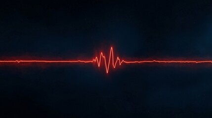 Red Neon Heartbeat Line on Dark Background