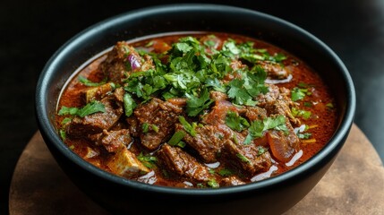 Delicious mexican birria stew simmering in a bowl
