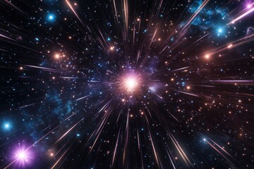 Vibrant cosmic explosion with colorful star trails in deep space