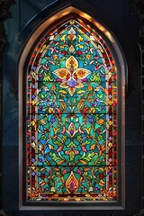 St. Urhos Day St. Pirans Intricate narrow stained glass window with vibrant floral patterns