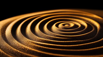 Fototapeta premium Golden ripples in the sand create a mesmerizing pattern. The warm light highlights the texture and depth of the concentric circles.