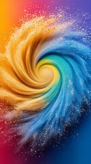 Fototapeta premium A mesmerizing swirl of vibrant gold and blue hues explodes against a rich, colorful backdrop. This dynamic, abstract image evokes a sense of energy and movement.