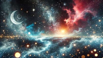 Fototapeta premium Starry night skies with bright constellations and glowing nebula effects created using generative AI for banners