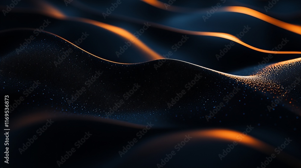 Poster abstract image of dark, undulating forms with subtle orange highlights. the texture appears smooth w