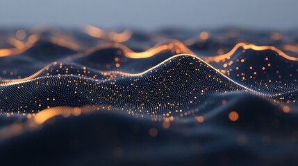 Abstract Digital Landscape: Glowing Particles and Dynamic Waves