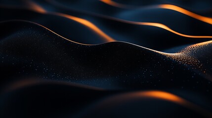 Obraz premium Abstract image of dark, undulating forms with subtle orange highlights. The texture appears smooth with tiny, glistening droplets scattered across the surface.
