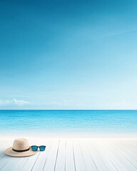 Obraz premium Tropical Beach Scene with Sunhat and Sunglasses