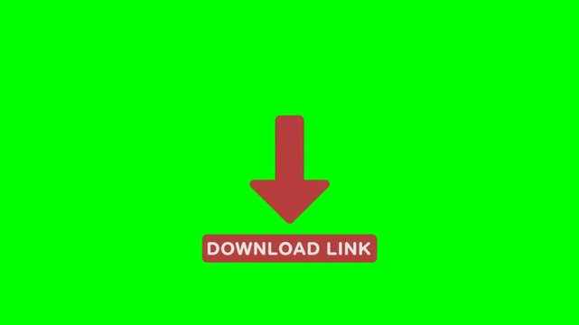 Animated "Download Link" text with a red down arrow on a green screen loop video for directing viewers to check links in the description or access downloadable content