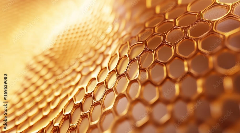 Aufkleber abstract background with a golden honeycomb pattern, shiny and glossy.