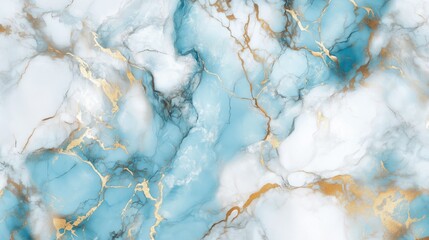 Marble pattern cyan and white colors with golden veins, abstract background.