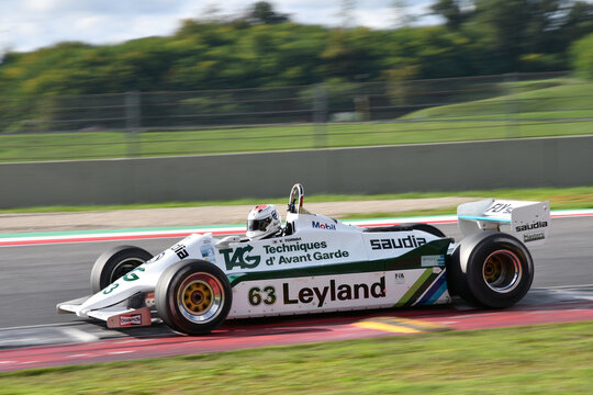 Scarperia, Italy - October 12th 2024: Williams FW07C of year 1981 ex Alan Jones drive by unknown in action during practice session at Mugello Circuit.