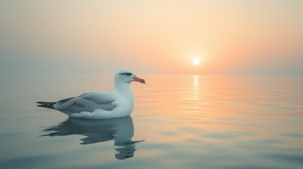 Serene Photo of an Albatross Resting in the Calm Ocean