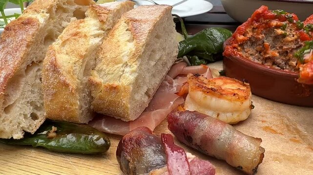 Sharing a plate of spanish tapas close up