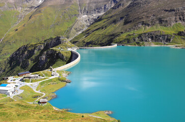 Kaprun high mountain reservoir (Mooserboden). Kaprun, Austria, Europe.