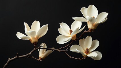 Elegant White Magnolia Blossoms on Dark Background