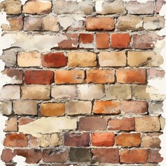 Weathered vintage brick wall with abstract watercolor pattern, showcasing earthy tones and textures