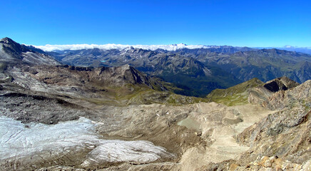 View of Mount Grossvenediger and Mount Kleinvenediger from Mount Kitzsteinhorn. Austrian Alps, Europe.
