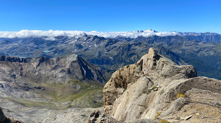 View of Mount Grossvenediger and Mount Kleinvenediger from Mount Kitzsteinhorn. Austrian Alps, Europe.