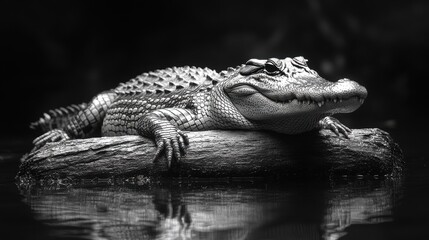 Obraz premium Serene Photo of an Alligator Basking in the Middle of a Wetland