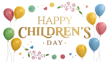 Happy children's day golden text isolated on white background as transparent. PNG.AI GENERATED