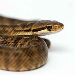 Obraz premium closeup of a brown and black snake on a white background with a scaly texture