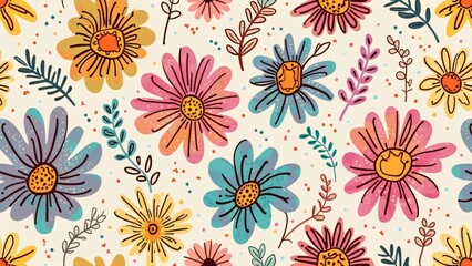 Vibrant Floral Seamless Pattern Design Bright Colorful Flowers Background