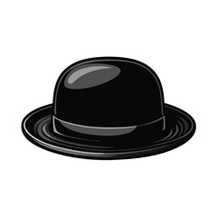 Vector illustration of a black bowler hat with subtle shading, isolated on a white background.